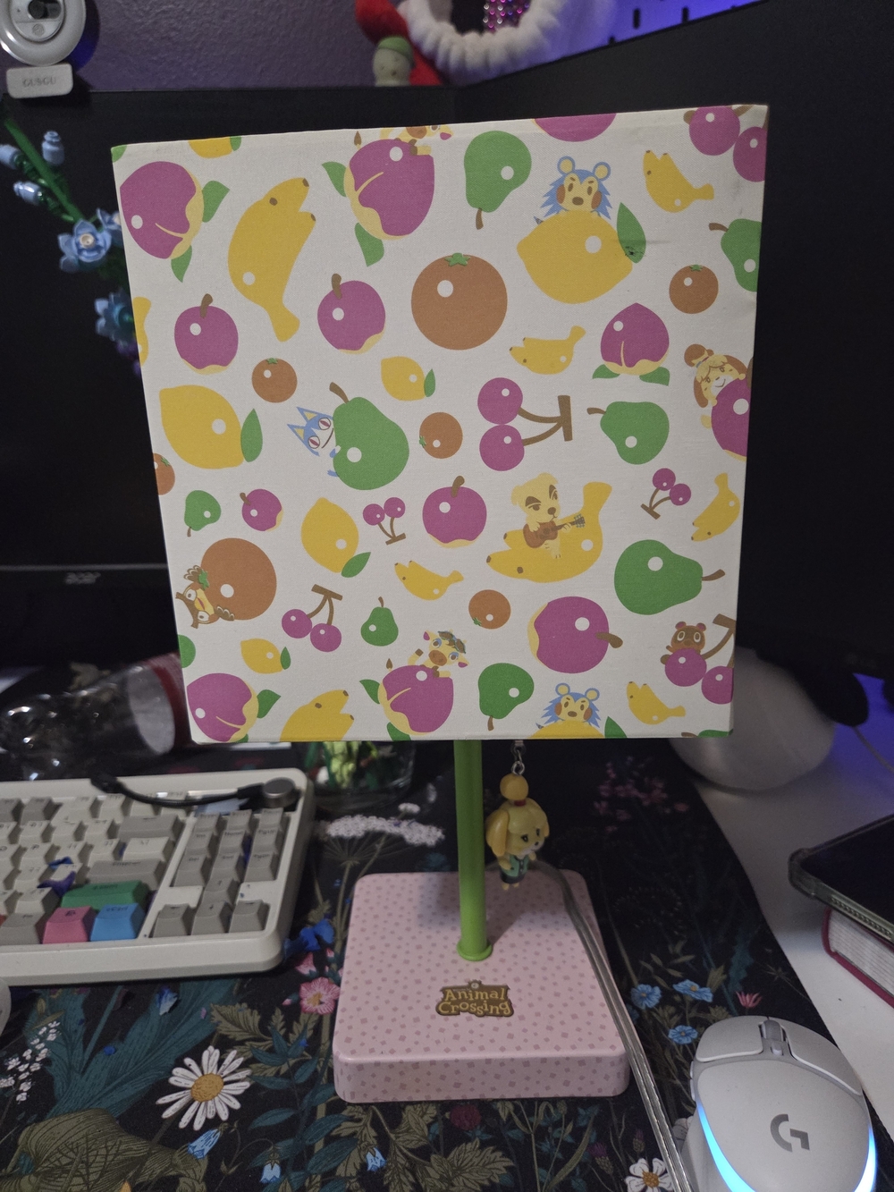 Animal Crossing Table Lamp - Green Stand with Multi-Color Shade